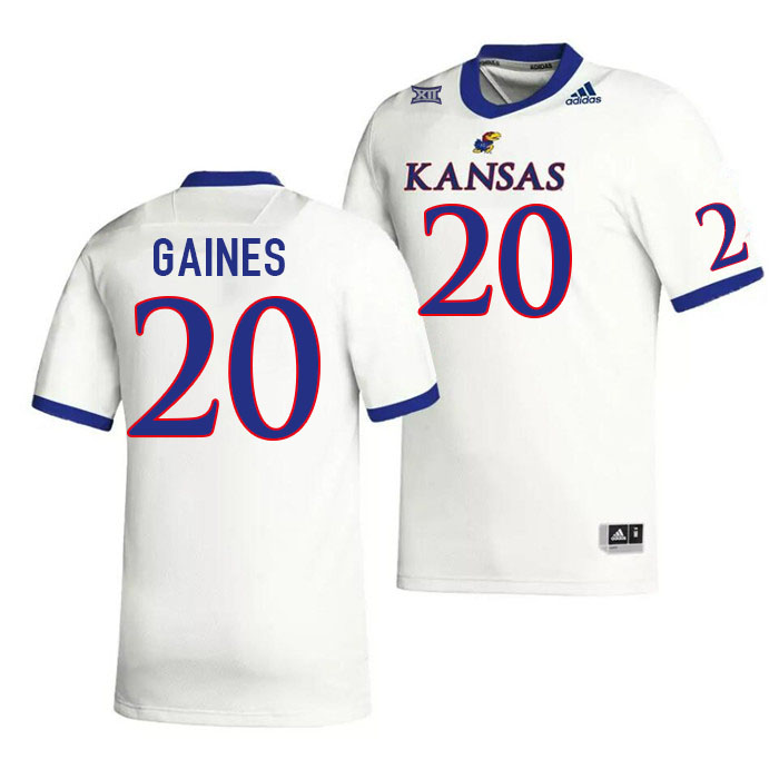 Men #20 Donovan Gaines Kansas Jayhawks College Football Jerseys Stitched Sale-White